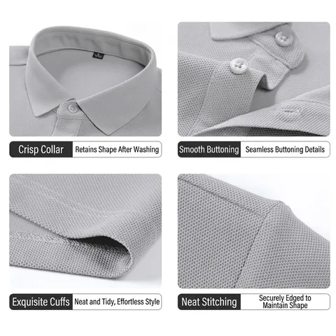 Men's Business Casual Short Sleeve Polo Shirt Pique Fabric Breathable Polyester Solid Color Lapel Top For Summer
