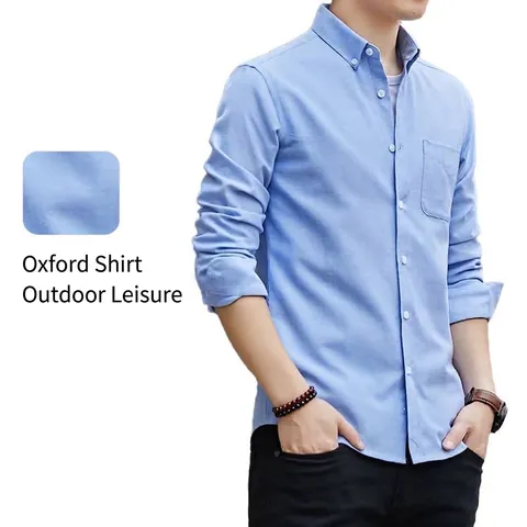 Camisa Oxford de Estilo Urbano para Hombre Manga Larga Mezcla de Algodón Poliéster Slim Fit Botones Top Casual para Oficina