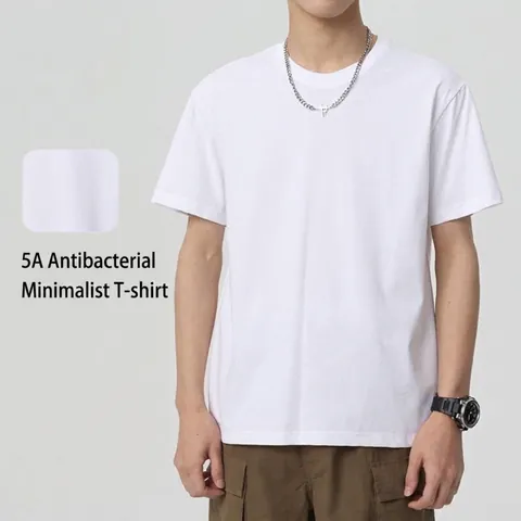 Men Short Sleeve T-Shirt Cotton Blend Antibacterial Sorona Fabric Solid Color Casual Round Neck Basic Undershirt Top