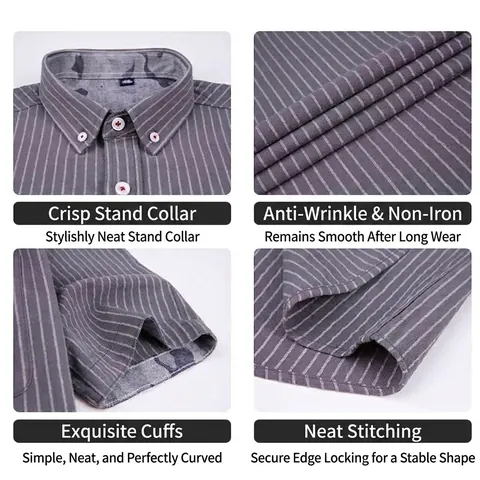 Men's Striped Short Sleeve Shirt Cotton Blend Casual Button Down Standard Fit Top For Summer Comfortable Breathable