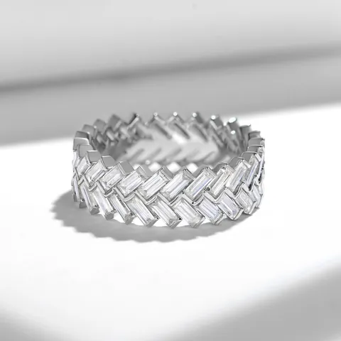S925 Sterling Silver Moissanite Eternity Ring For Men Women Baguette Cut Full Diamond Minimalist Band GRA