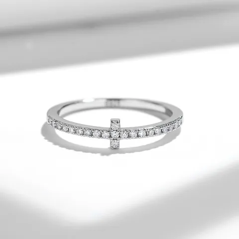 Minimalist 925 Sterling Silver Moissanite Cross Eternity Ring For Women D Color Round Cut Stackable Band Fashion Finger Ring