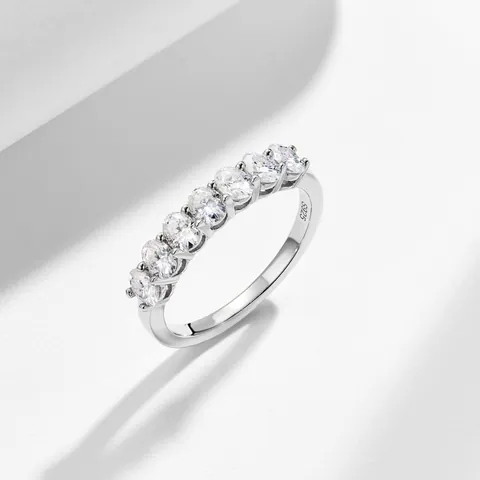 S925 Sterlingsilber Ovalschliff Moissanit Halber Ewigkeit Ring Mit GRA Zertifikat 3x4mm Ovaler Stein Weißgold Plattiert Verlobung Hochzeit Ring Für Damen