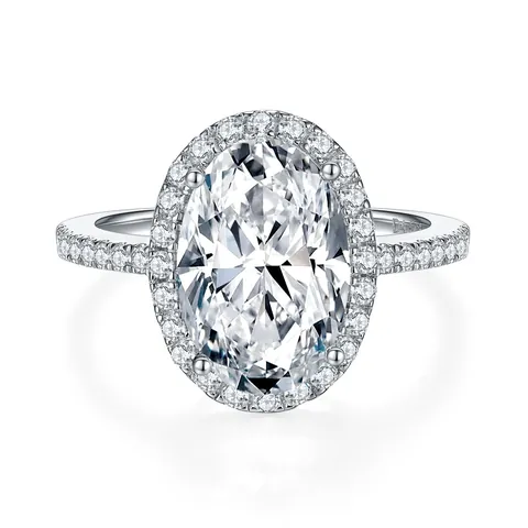 Bague Moissanite en Argent Sterling 925 Taille Ovale pour Femme Plaqué Or 18K Serti Halo Zirconia Bijoux de Mariage GRA