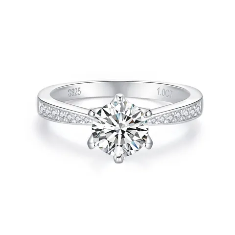 Anello in Argento Sterling 925 con Moissanite per Donna Castone a Sei Griffe Corona Strass Gioielli da Sposa Certificato GRA