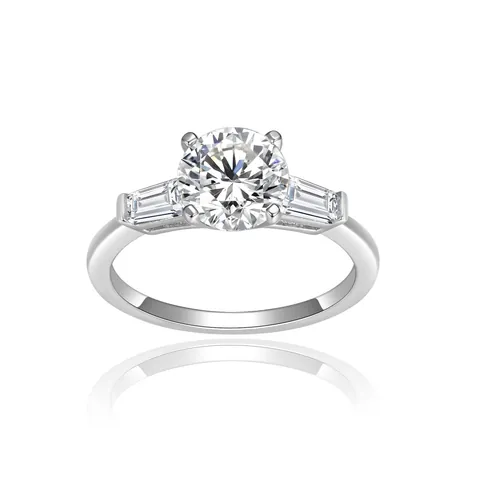 S925 Ασημένιο Δαχτυλίδι Moissanite για Γυναίκες 1.5 Καράτια Στρογγυλό Τριών Λίθων Κλασικό Κοσμήματα Γάμου Αρραβώνα