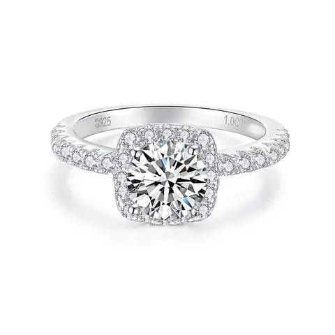 Anello di Fidanzamento in Moissanite Colore D da Donna in Argento Sterling 925 con Halo Quadrato Anello Nuziale da 3 Carati Gioielli GRA