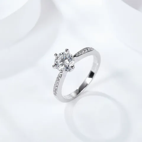Anello in Argento Sterling 925 con Moissanite per Donna Castone a Sei Griffe Corona Strass Gioielli da Sposa Certificato GRA