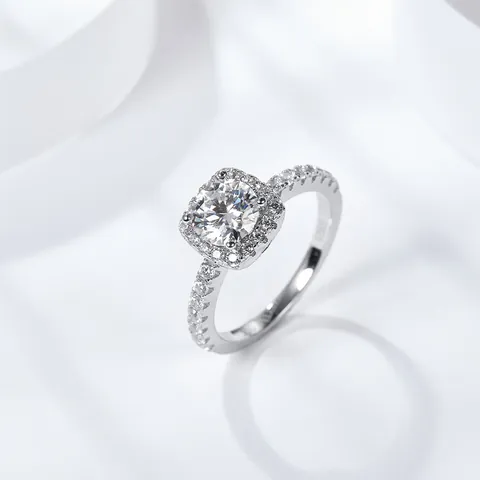 Anello di Fidanzamento in Moissanite Colore D da Donna in Argento Sterling 925 con Halo Quadrato Anello Nuziale da 3 Carati Gioielli GRA