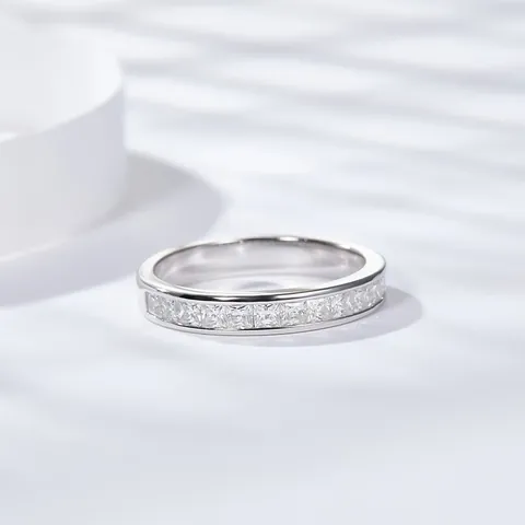 Bague Éternité en Argent Sterling 925 avec Moissanite Taille Princesse pour Femme Certifiée GRA Alliance Carrée Incrustée Bijou Cadeau