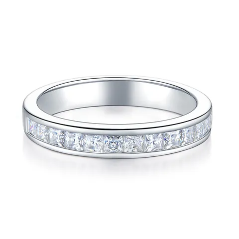 Anillo de Eternidad de Plata de Ley 925 con Moissanita Corte Princesa para Mujer Certificado GRA Alianza Cuadrada Incrustada Joyería Regalo