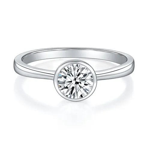 Minimalistischer S925 Sterlingsilber 1ct Runder Moissanit Ring In Zargenfassung Für Damen D Farbe VVS1 Mit GRA Zertifikat