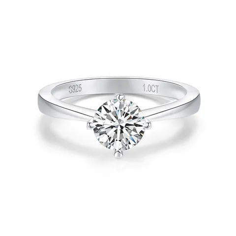 Classic Four-Prong Moissanite Ring For Women 925 Silver 18K Gold Plated Round Cut Engagement Wedding Ring With GRA Certificate