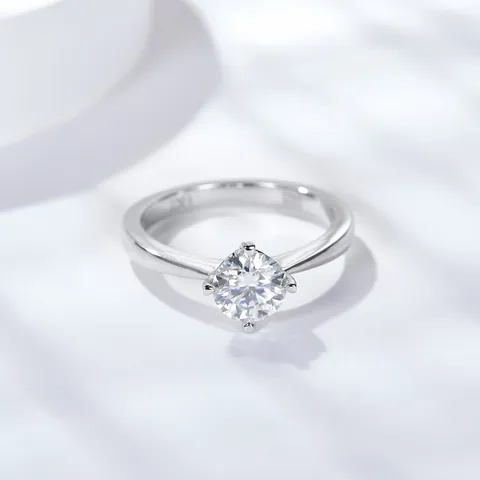Classic Four-Prong Moissanite Ring For Women 925 Silver 18K Gold Plated Round Cut Engagement Wedding Ring With GRA Certificate