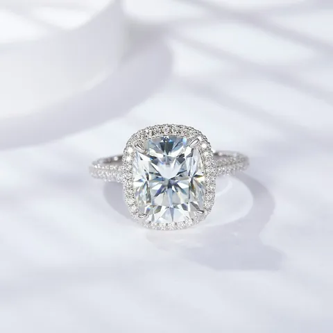 Anillo de Moissanita de 5 Quilates Corte Cojín Color D Plata de Ley 925 Chapado en Oro Blanco de 18k Anillo de Compromiso Con Certificado GRA