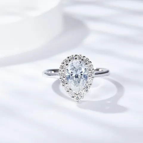 Anillo de Moissanita Corte Pera Halo Plata de Ley 925 Chapado en Oro Blanco 18K Anillo de Compromiso Boda Joyería para Mujer Certificado GRA