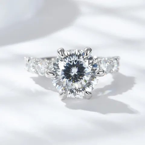 Anello Moissanite GRA per Donna in Argento Sterling 925 Taglio Fuochi d Artificio Pave Strass Anello di Fidanzamento Gioielli