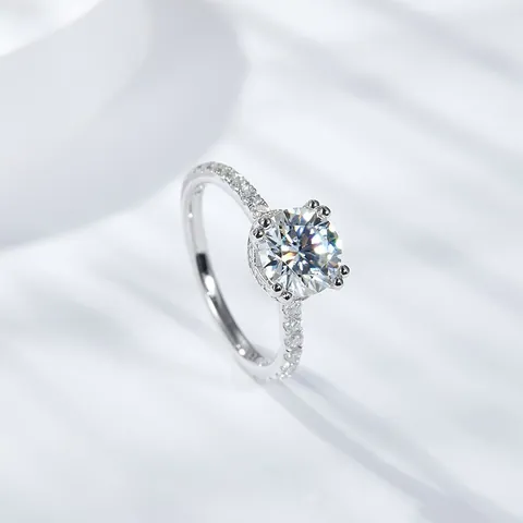Anillo de Moissanita Redonda de 7.5mm para Mujer Plata de Ley 925 Chapado en Oro Blanco de 18k Anillo Compromiso Con GRA