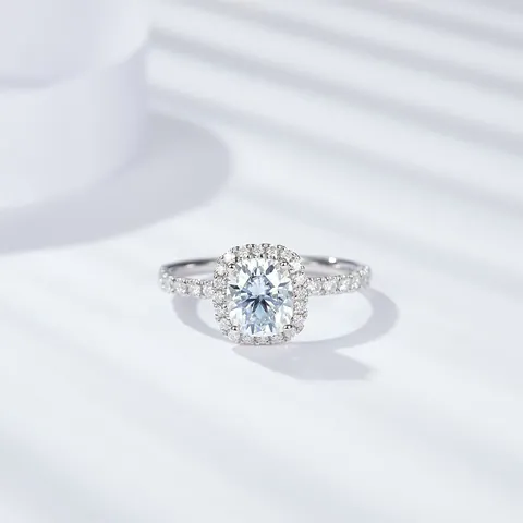 GRA Anillo Moissanita Corte Cojín 6x7mm para Mujer Plata de Ley 925 Chapado en Oro Blanco 18K Anillo Compromiso Boda Joyería