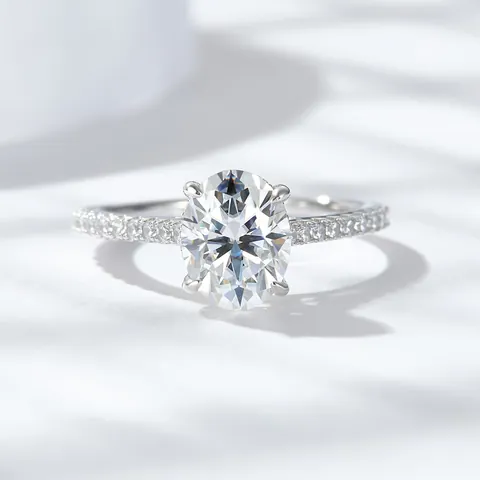 Anello Moissanite Ovale Argento Sterling 925 Halo Nascosto Pavé Fidanzamento Matrimonio Lussuosi Gioielli Per Donna GRA