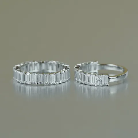 Anello Eternity in Argento Sterling 925 Taglio Smeraldo Colore D Moissanite 2*4mm Fascia per Donna Gioielli per Matrimonio con Certificato GRA