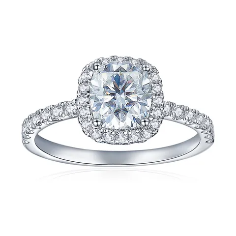 GRA Anillo Moissanita Corte Cojín 6x7mm para Mujer Plata de Ley 925 Chapado en Oro Blanco 18K Anillo Compromiso Boda Joyería