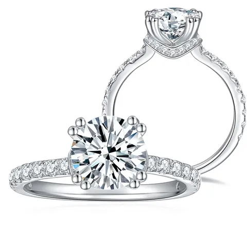 Anillo de Moissanita Redonda de 7.5mm para Mujer Plata de Ley 925 Chapado en Oro Blanco de 18k Anillo Compromiso Con GRA