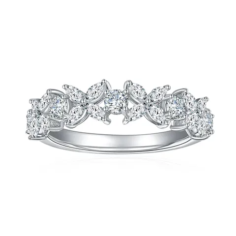 Marquise Cut Moissanite Ring 925 Sterling Silver Plated 18K White Gold Lucky Four-Leaf Clover Eternity Band GRA For Women