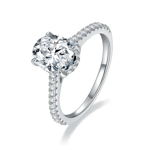 Anello Moissanite Ovale Argento Sterling 925 Halo Nascosto Pavé Fidanzamento Matrimonio Lussuosi Gioielli Per Donna GRA