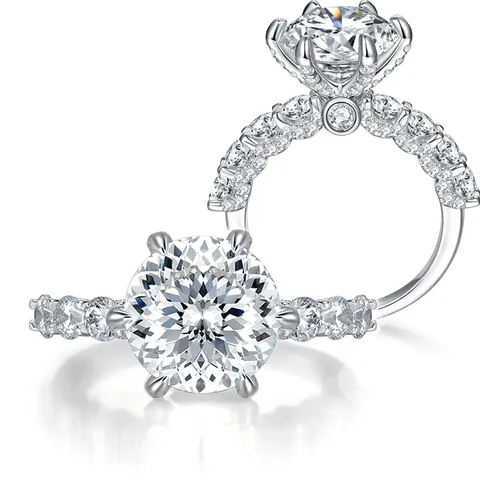 Anello Moissanite GRA per Donna in Argento Sterling 925 Taglio Fuochi d Artificio Pave Strass Anello di Fidanzamento Gioielli