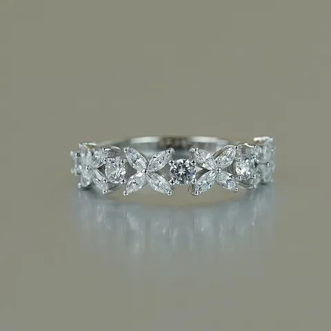 Marquise Cut Moissanite Ring 925 Sterling Silver Plated 18K White Gold Lucky Four-Leaf Clover Eternity Band GRA For Women