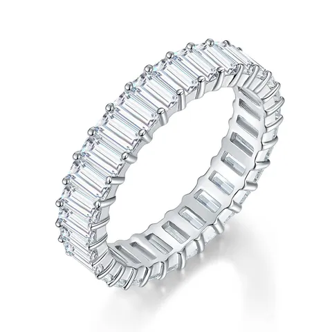 Anello Eternity in Argento Sterling 925 Taglio Smeraldo Colore D Moissanite 2*4mm Fascia per Donna Gioielli per Matrimonio con Certificato GRA