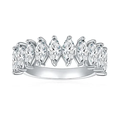 GRA Moissanite Marquise Cut Half Eternity Ring S925 Sterling Silver 18K Gold Plated Row Ring Engagement Wedding Band For Women