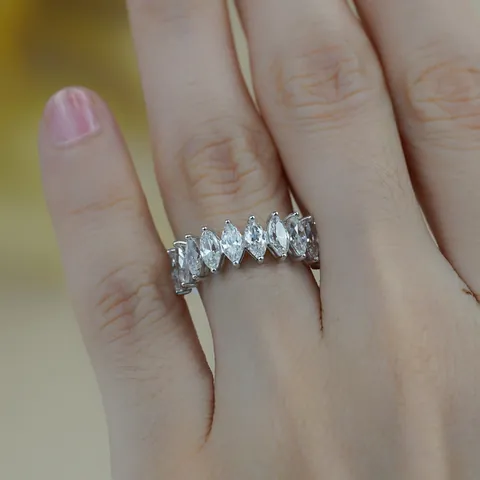 GRA Moissanite Marquise Cut Half Eternity Ring S925 Sterling Silver 18K Gold Plated Row Ring Engagement Wedding Band For Women