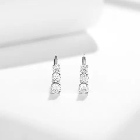 GRA Certified 1.2ct Round 4mm Moissanite Three-Stone Lever-back Drop Earrings 925 Sterling Silver 18K Gold Plated Women Jewelry