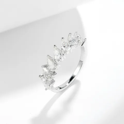 925 Sterling Silver Pear Shaped Moissanite Half Eternity Ring D Color Wedding Band With GRA Certificate For Women Jewelry