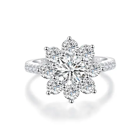 Sunflower Moissanite Wedding Ring 925 Sterling Silver Gold Plated 1 Carat Round Solitaire Engagement Ring For Women GRA Gift Jewelry
