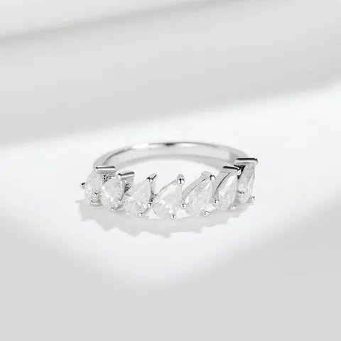 925 Sterling Silver Pear Shaped Moissanite Half Eternity Ring D Color Wedding Band With GRA Certificate For Women Jewelry
