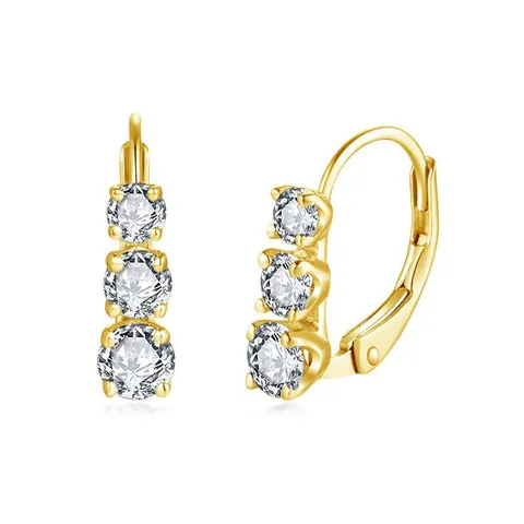 GRA Certified 1.2ct Round 4mm Moissanite Three-Stone Lever-back Drop Earrings 925 Sterling Silver 18K Gold Plated Women Jewelry