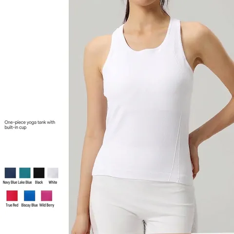 Gilet Sportivo da Donna ad Alto Impatto Coppe Fisse Yoga Fitness Racerback Tank Top in Nylon Spandex senza Cuciture
