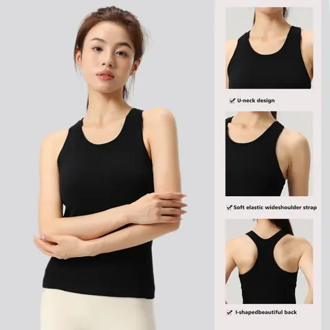 Gilet Sportivo da Donna ad Alto Impatto Coppe Fisse Yoga Fitness Racerback Tank Top in Nylon Spandex senza Cuciture