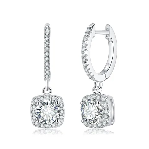 D Color Moissanite Princess Cut Square Halo Drop Earrings 925 Sterling Silver Hook Earrings For Women With GRA Certificate Elegant Fine Jewelry