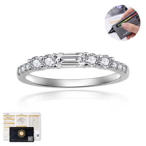 Anello Moissanite Rettangolo Stile Ins Argento Sterling 925 Placcato Oro Anello Eternity Per Donna Con Certificato GRA Gioielli
