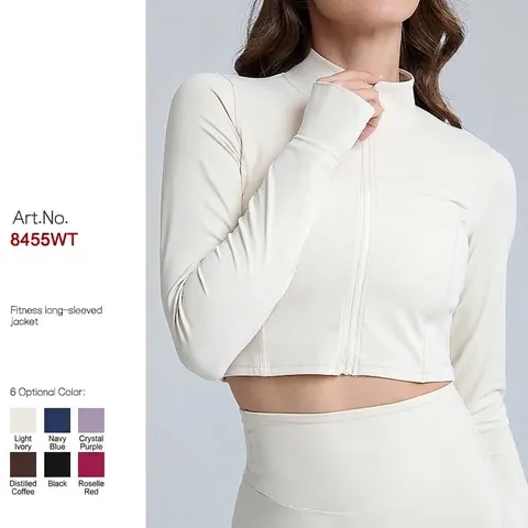 Giacca da Yoga Slim Fit da Donna Colletto in Piedi Full Zip Sportivo ad Asciugatura Rapida Manica Lunga con Asole per i Pollici