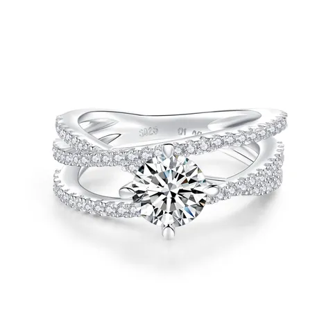 Elegante Anello in Moissanite Argento Sterling 925 Placcato Oro 18K Fascia Intrecciata Colore D Taglio Rotondo Con Certificato GRA