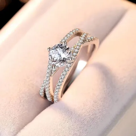 Elegante Anello in Moissanite Argento Sterling 925 Placcato Oro 18K Fascia Intrecciata Colore D Taglio Rotondo Con Certificato GRA