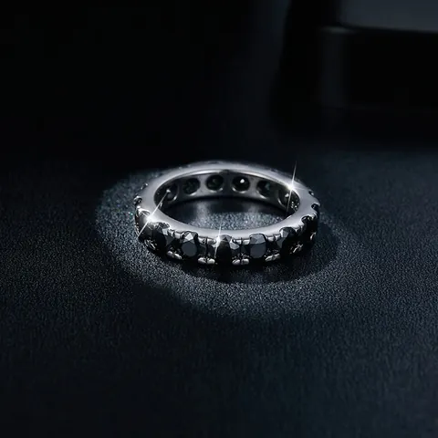 Bague Éternité Hip Hop en Argent Sterling 925 avec Moissanite Noire Ronde Sertie Certificat GRA Bijoux Unisexe Cadeau