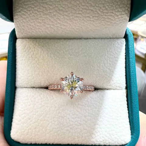 Anello Moissanite Esagonale Argento Sterling 925 Placcato Oro 18K Lusso Pavé Anello di Fidanzamento per Donna Gioielli per Anniversario Con GRA