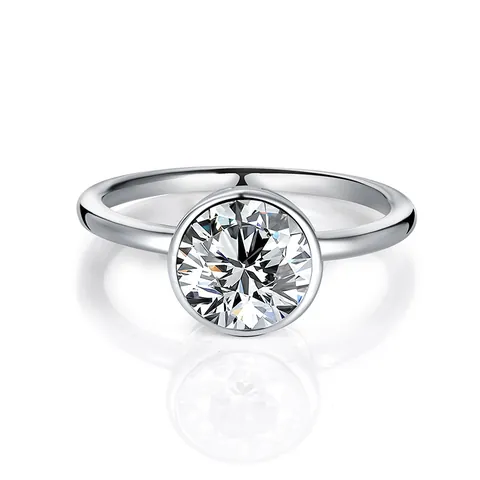 Anillo de Moissanita Redondo Simple Plata de Ley 925 Chapado en Oro Blanco de 18k Engaste de Burbuja para Mujer Con GRA