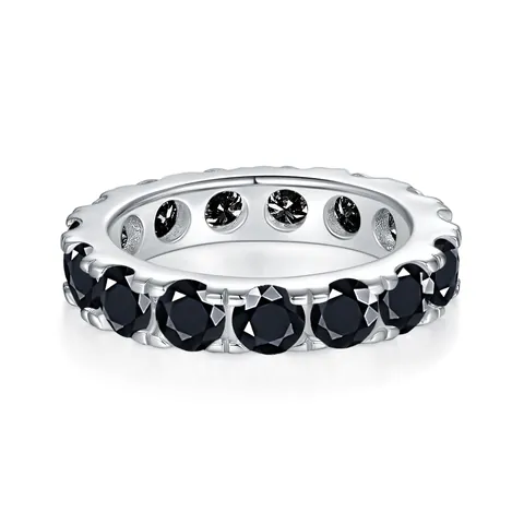 Bague Éternité Hip Hop en Argent Sterling 925 avec Moissanite Noire Ronde Sertie Certificat GRA Bijoux Unisexe Cadeau